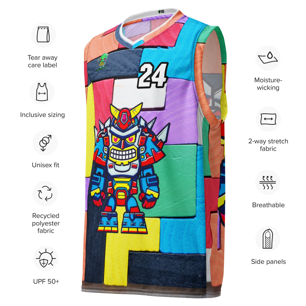 Robo Ranger - Recycled unisex basketball jersey - Block Fusion Colorway - BBairt