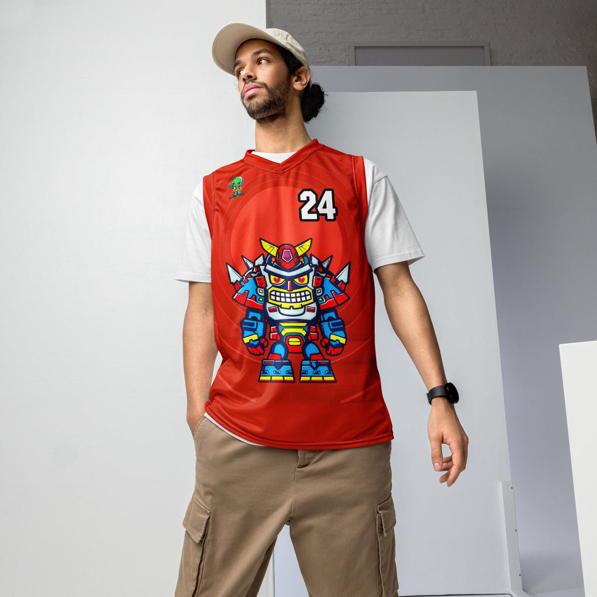 Robo Ranger - Recycled unisex basketball jersey - Crimson Vortex - BBairt