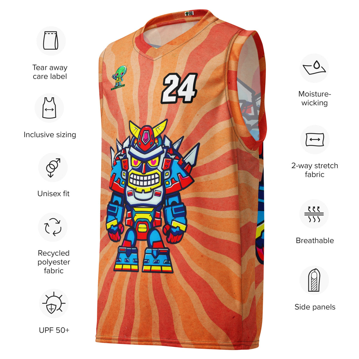 Robo Ranger - Recycled unisex basketball jersey - Solar Flare Colorway - BBairt