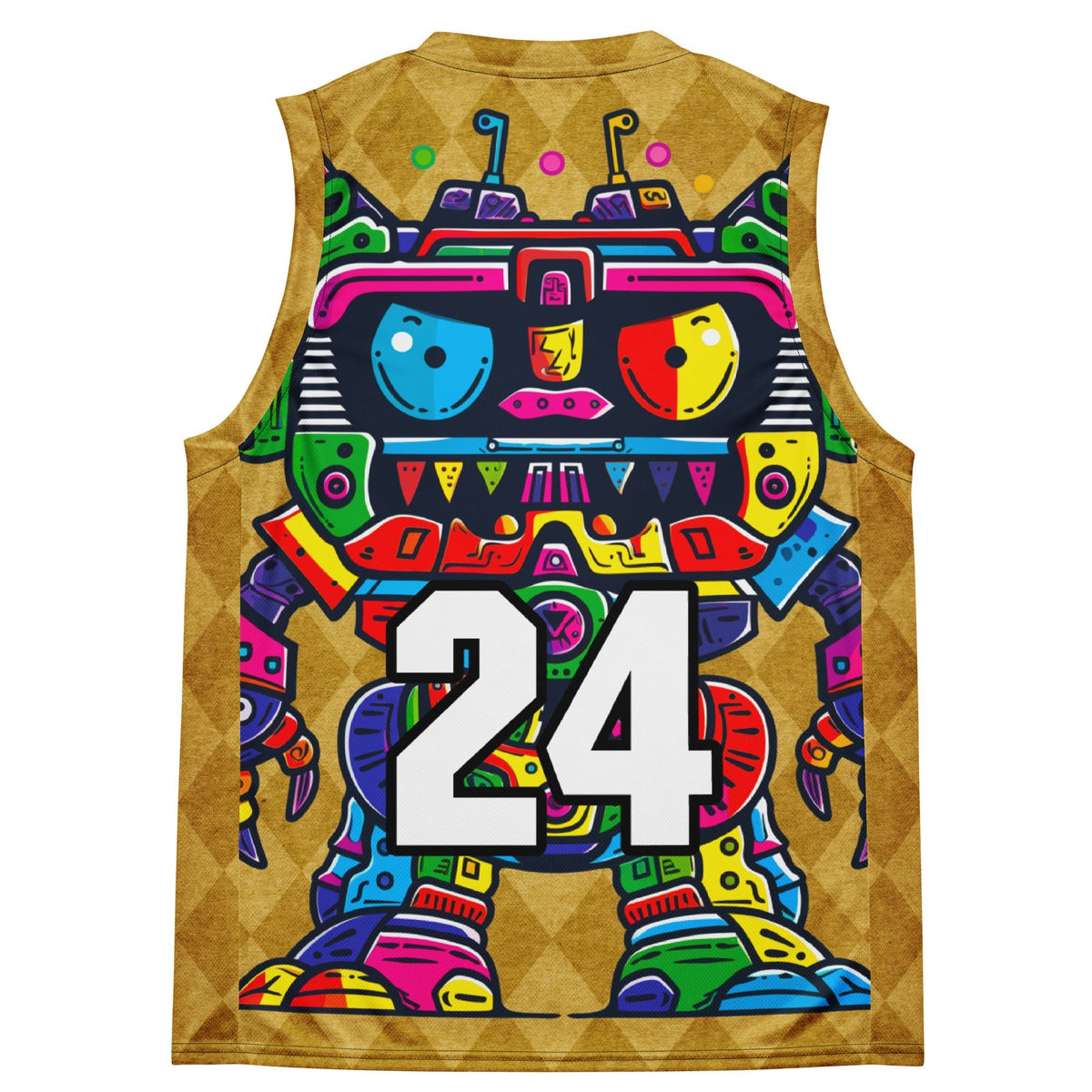 Robo Rebel - Recycled unisex basketball jersey - Golden Argyle Colorway - BBairt