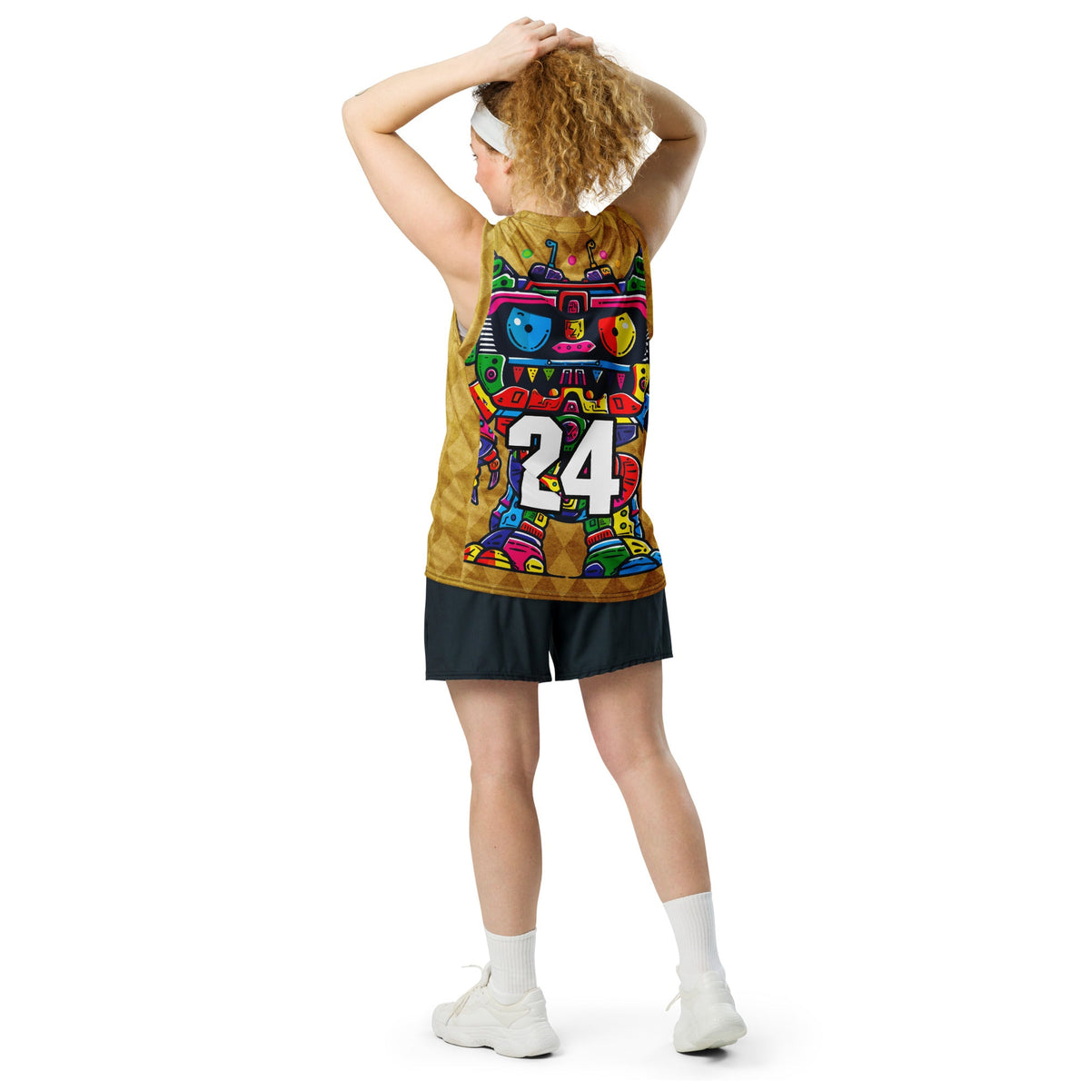 Robo Rebel - Recycled unisex basketball jersey - Golden Argyle Colorway - BBairt