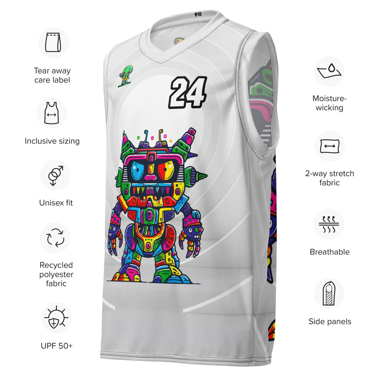 Robo Rebel - Recycled unisex basketball jersey - Ivory Vortex Colorway - BBairt
