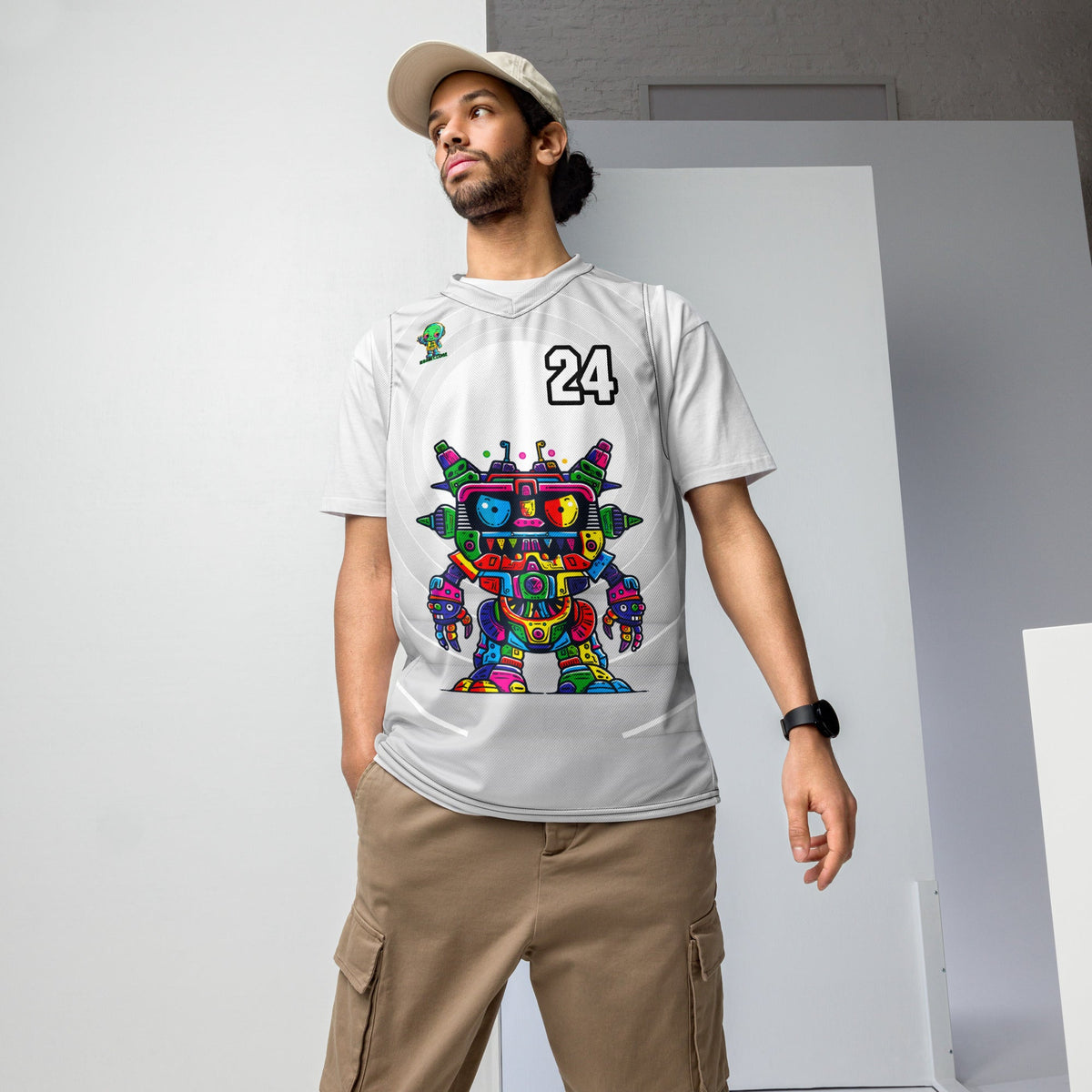 Robo Rebel - Recycled unisex basketball jersey - Ivory Vortex Colorway - BBairt