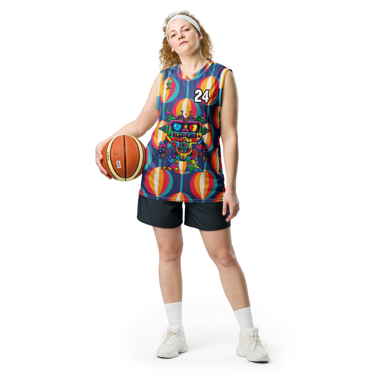 Robo Rebel - Recycled unisex basketball jersey - Retro Carnival Colorway - BBairt