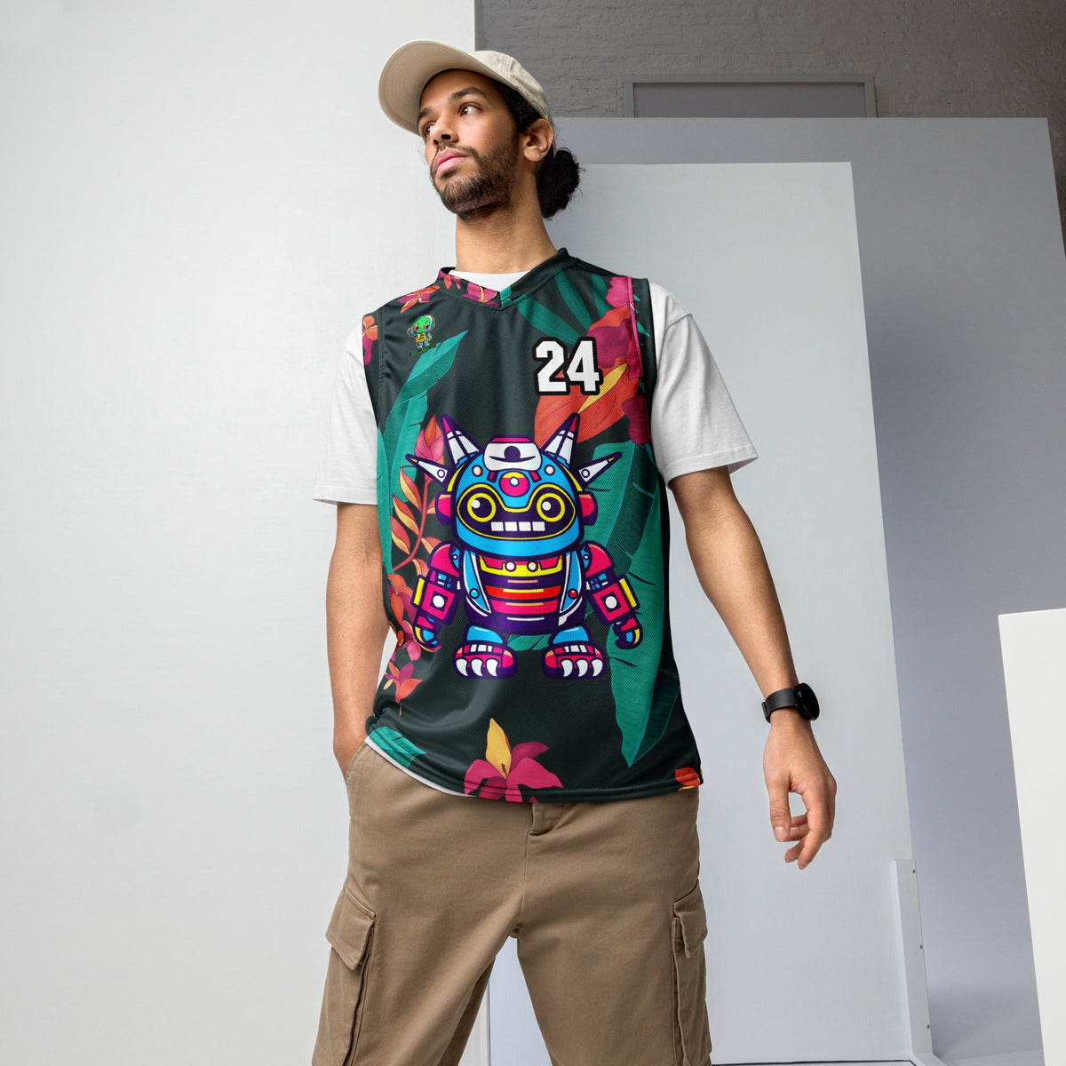 Techno Guardian - Recycled unisex basketball jersey - Midnight Jungle Colorway - BBairt