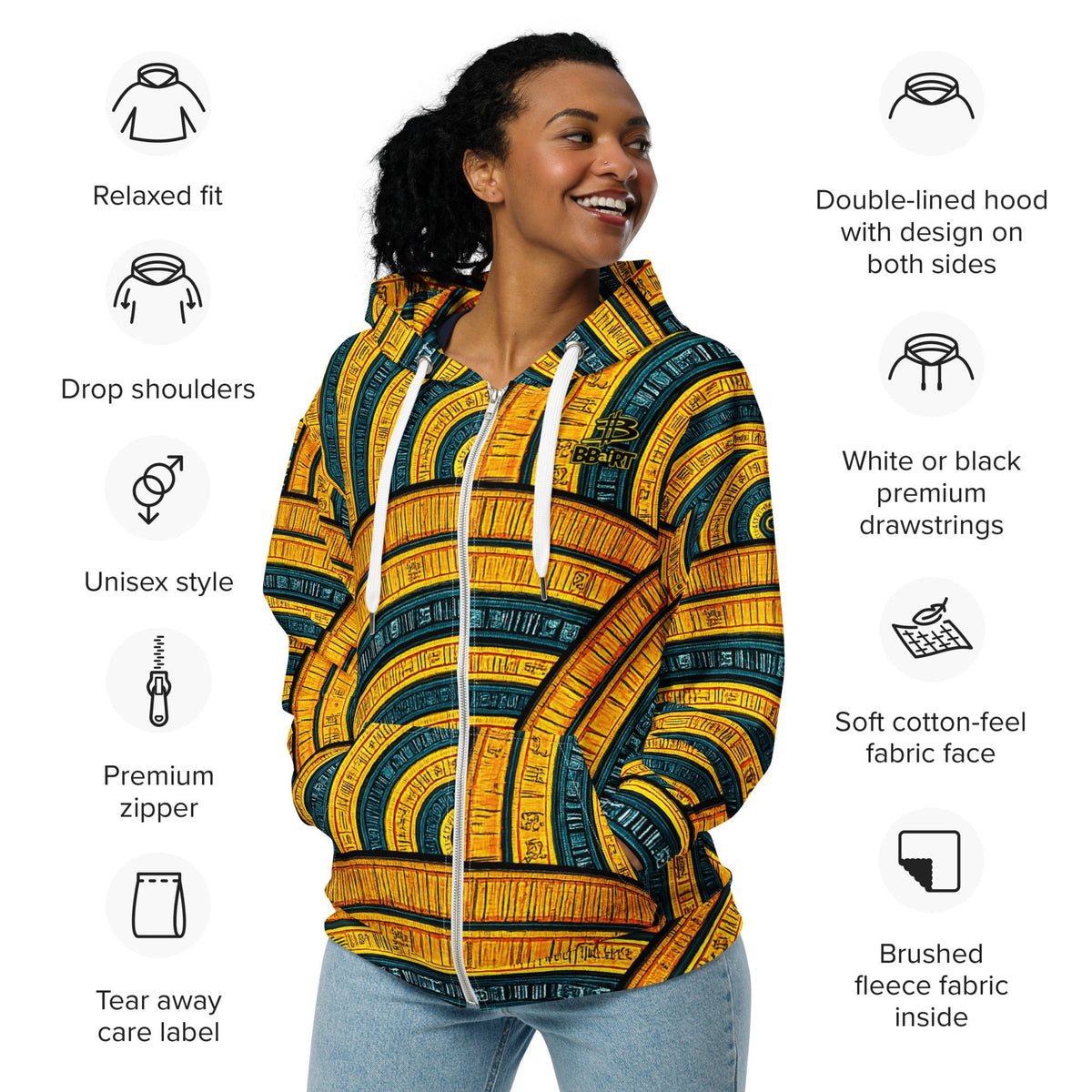 The Mask of Wisdom: Alden - Unisex All - Over Print Zip Hoodie - BBairt