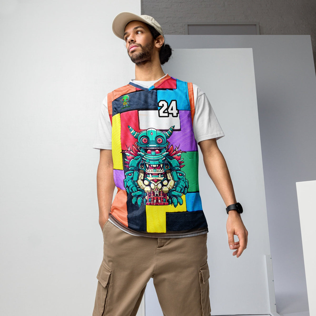 Toy Town Watchman - Recycled unisex basketball jersey - Block Fusion Colorway - BBairt