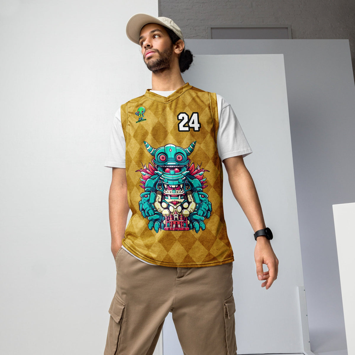 Toy Town Watchman - Recycled unisex basketball jersey - Golden Argyle Colorway - BBairt