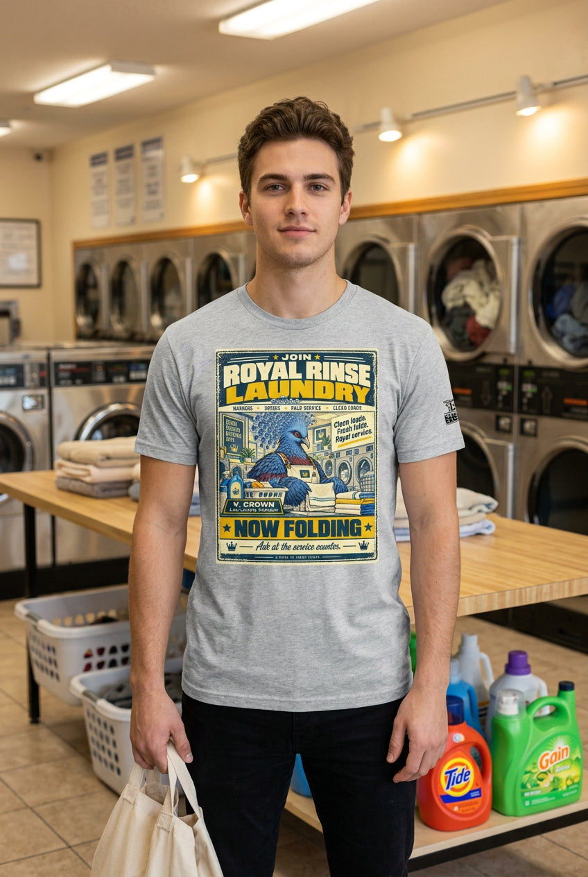 Royal Rinse Laundry – Birds of Labor unisex staple T-shirt, athletic heather front view mockup