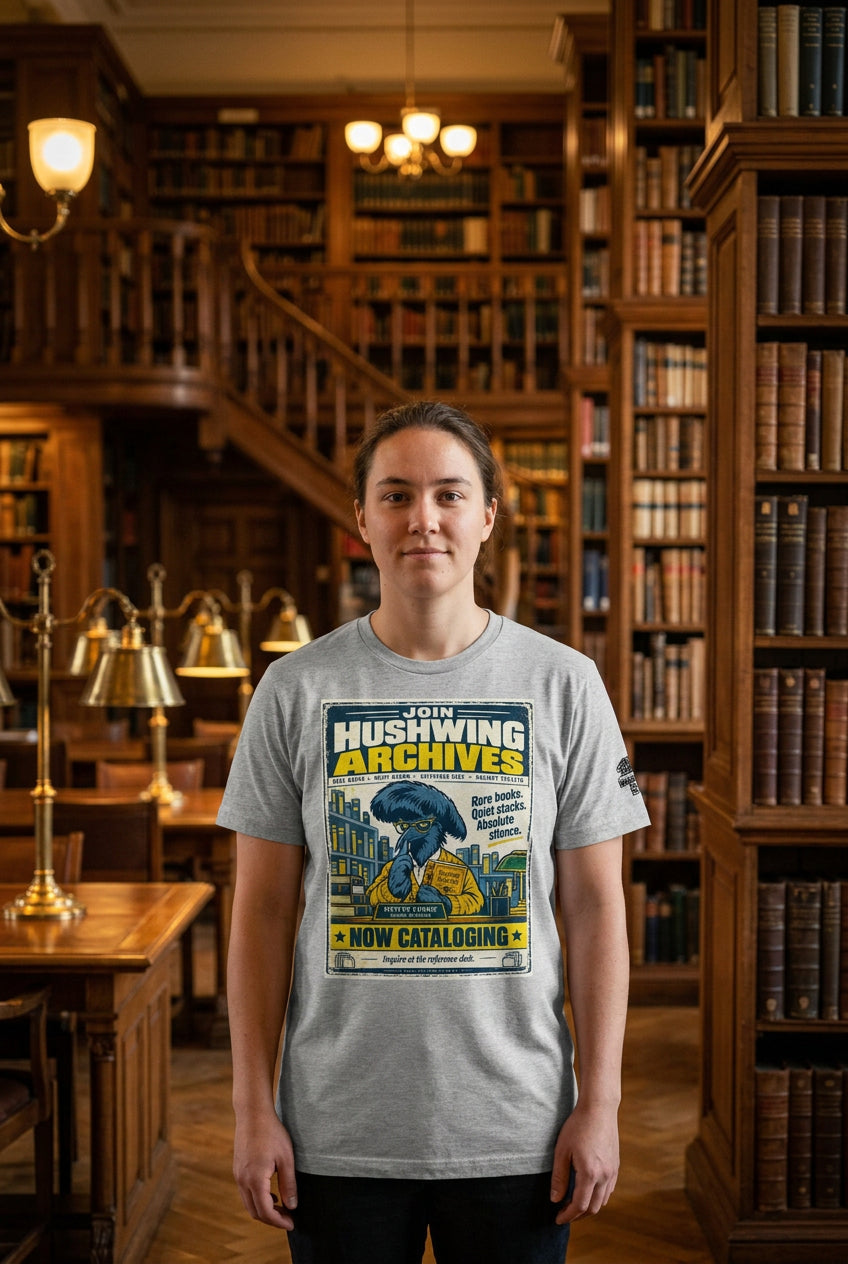 Hushwing Archives – Birds of Labor unisex staple T-shirt, athletic heather front view mockup