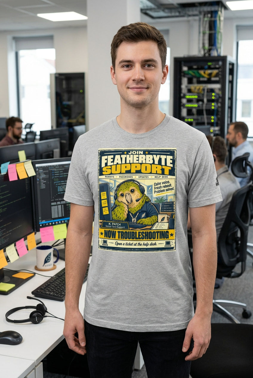 Featherbyte Support – Birds of Labor unisex staple T-shirt, athletic heather front view mockup