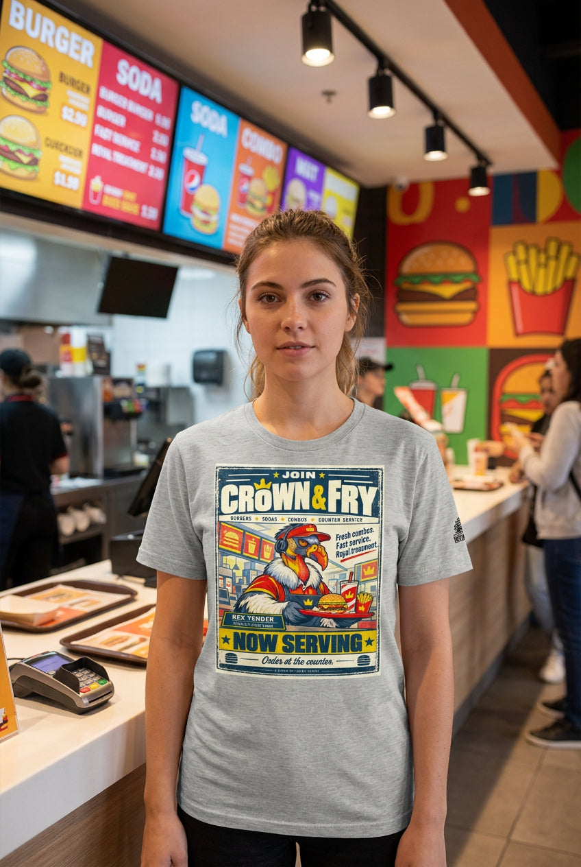 Crown & Fry – Birds of Labor unisex staple T-shirt, athletic heather front view mockup