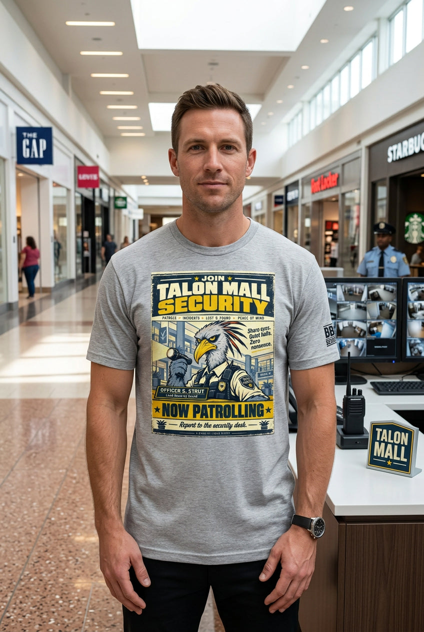 Talon Mall Security – Birds of Labor unisex staple T-shirt, athletic heather front view mockup
