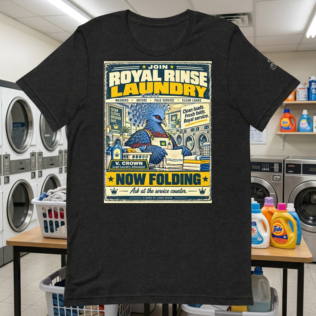 Royal Rinse Laundry – Birds of Labor unisex staple T-shirt, black heather front view mockup