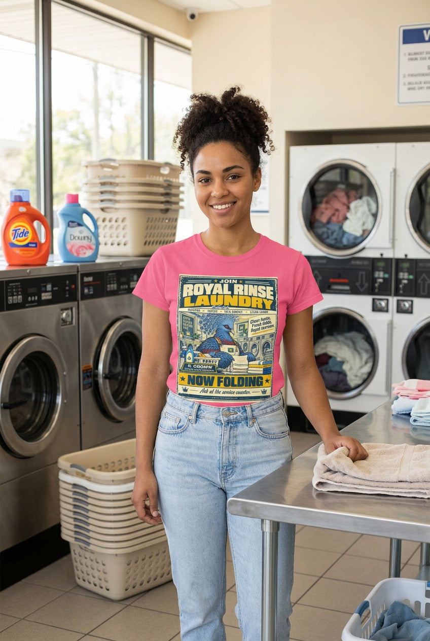Royal Rinse Laundry – Birds of Labor unisex staple T-shirt, charity pink front view mockup