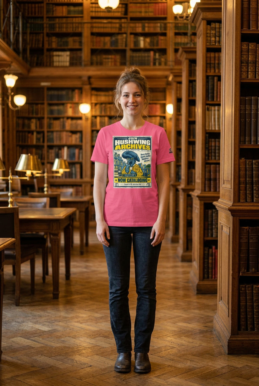 Hushwing Archives – Birds of Labor unisex staple T-shirt, charity pink front view mockup