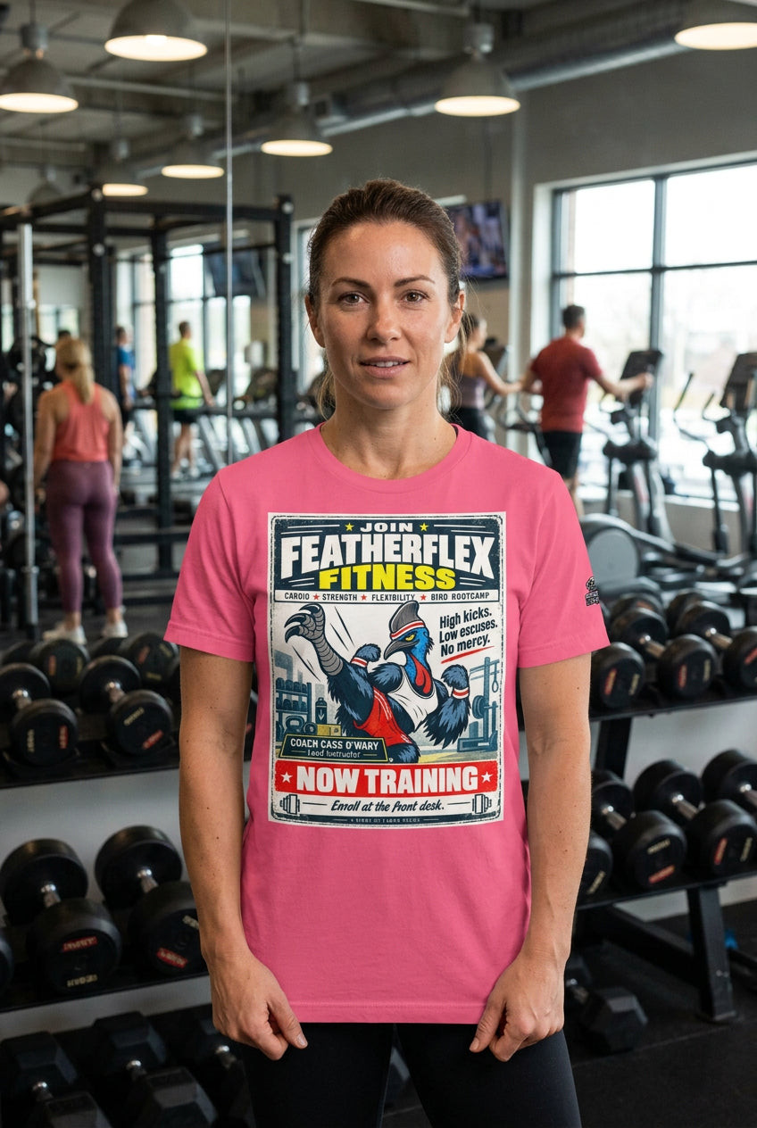 Featherflex Fitness – Birds of Labor unisex staple T-shirt, charity pink front view mockup