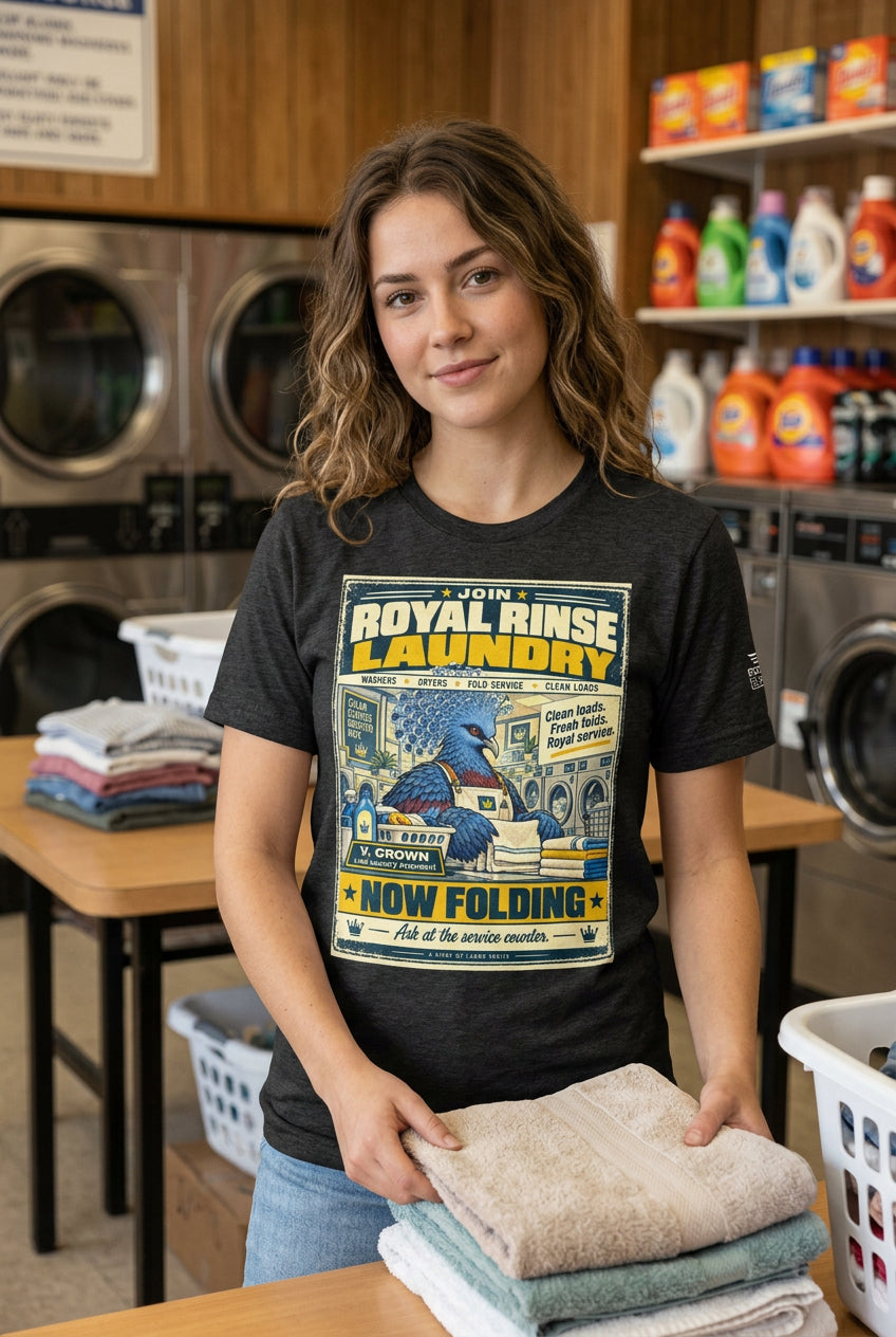 Royal Rinse Laundry – Birds of Labor unisex staple T-shirt, dark grey heather front view mockup