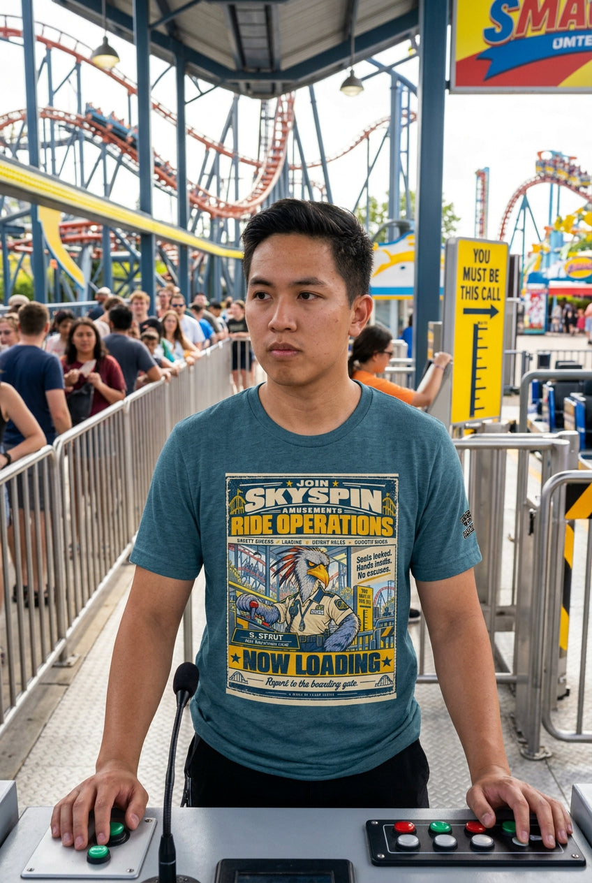 Skyspin Ride Operations – Birds of Labor unisex staple T-shirt, heather deep teal front view mockup