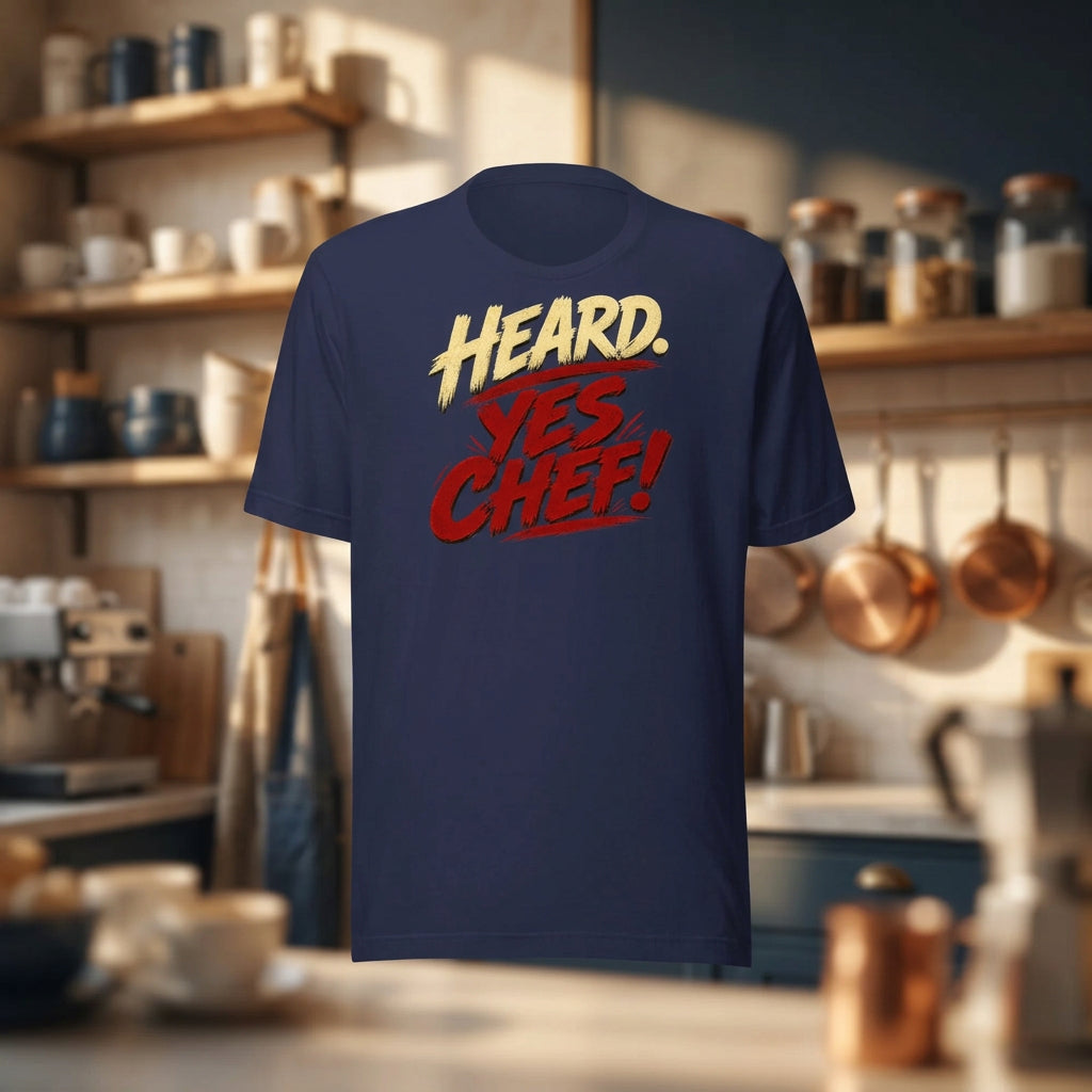 Heard. Yes Chef! unisex staple T-shirt — navy front view mockup