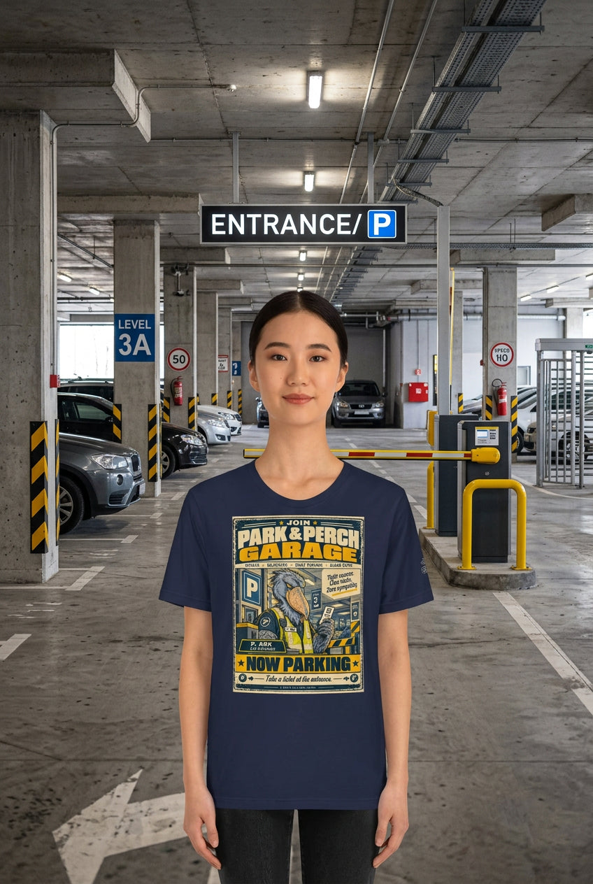 Park & Perch Garage – Birds of Labor unisex staple T-shirt, navy front view mockup