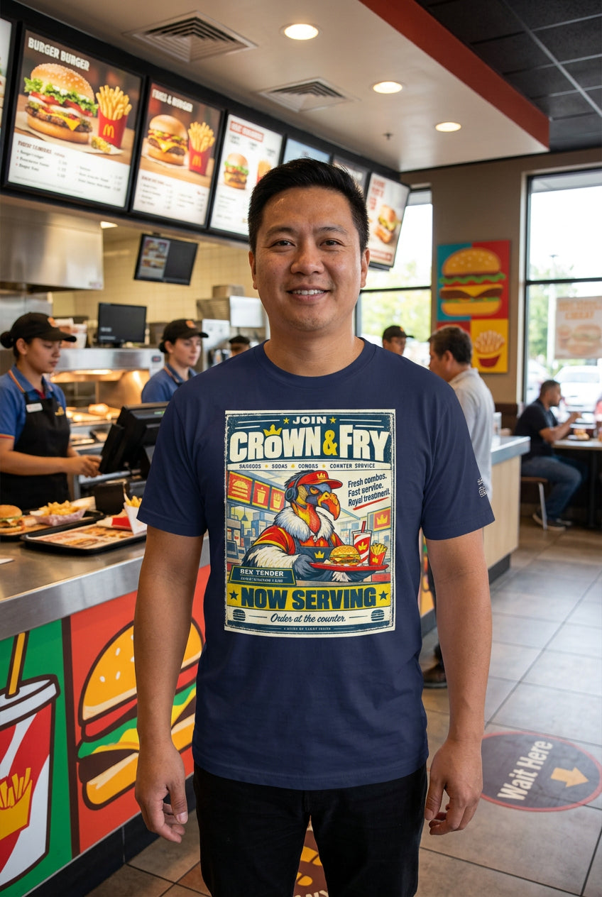 Crown & Fry – Birds of Labor unisex staple T-shirt, navy front view mockup