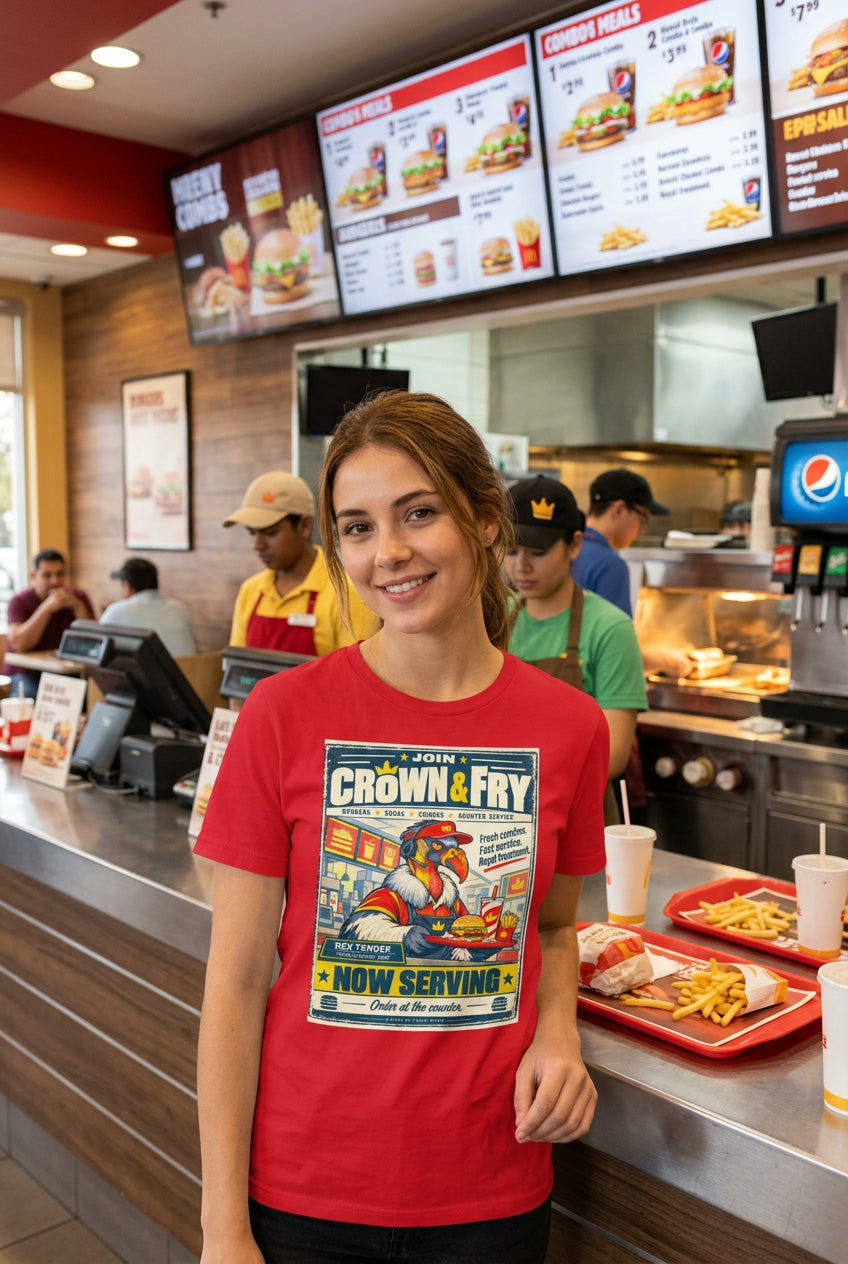 Crown & Fry – Birds of Labor unisex staple T-shirt, red front view mockup