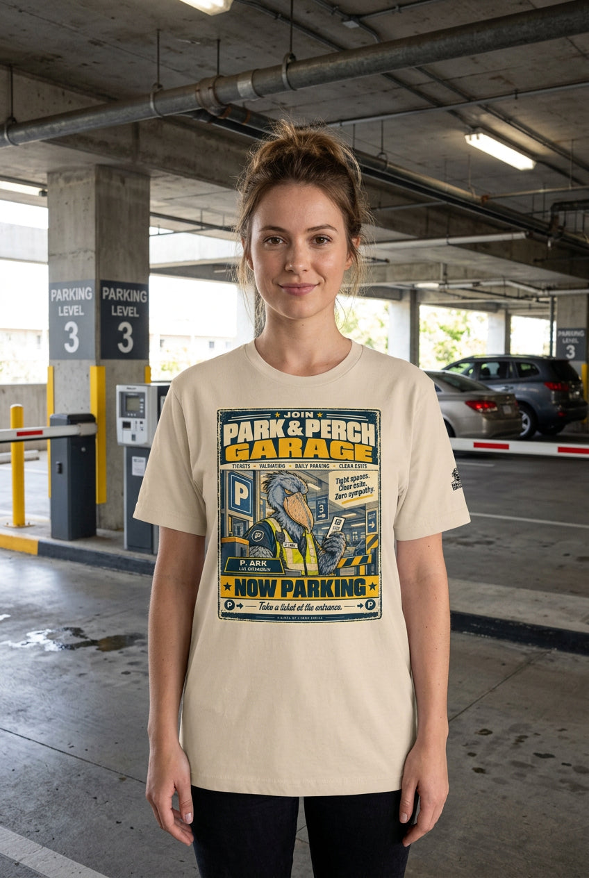 Park & Perch Garage – Birds of Labor unisex staple T-shirt, soft cream front view mockup