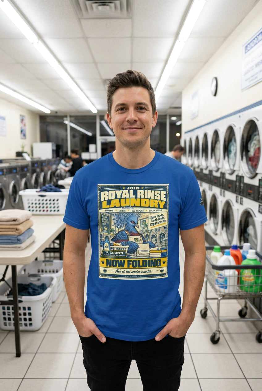Royal Rinse Laundry – Birds of Labor unisex staple T-shirt, true royal front view mockup