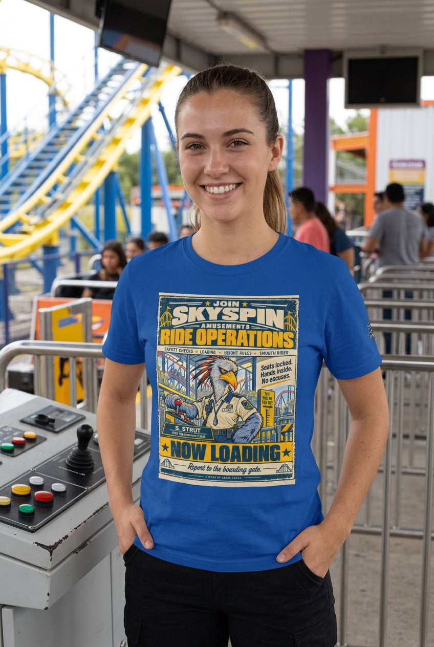Skyspin Ride Operations – Birds of Labor unisex staple T-shirt, true royal front view mockup