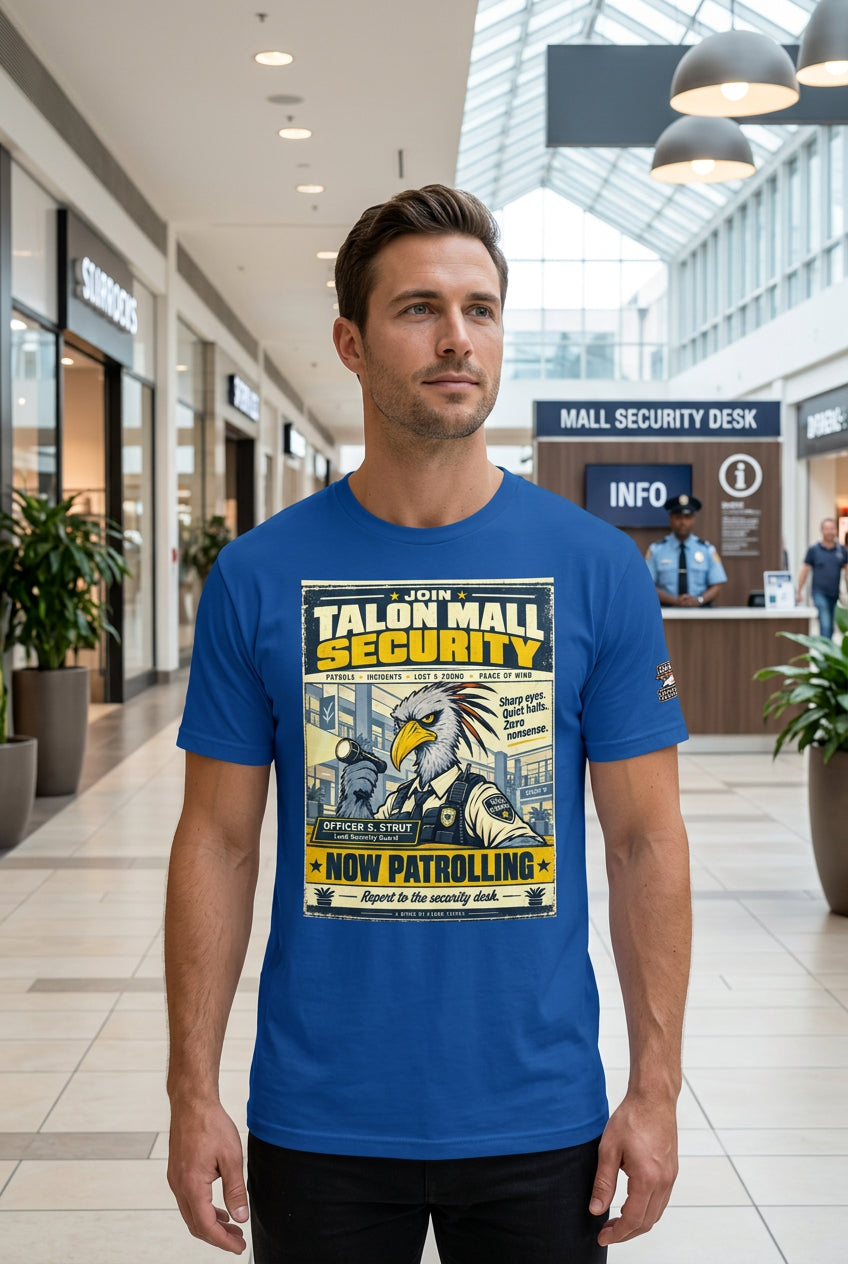 Talon Mall Security – Birds of Labor unisex staple T-shirt, true royal front view mockup