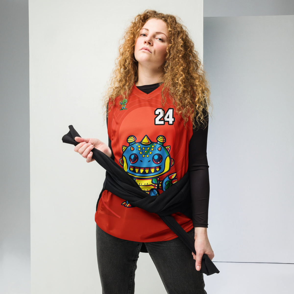 Zippy Zoid - Recycled unisex basketball jersey - Crimson Vortex Colorway - BBairt